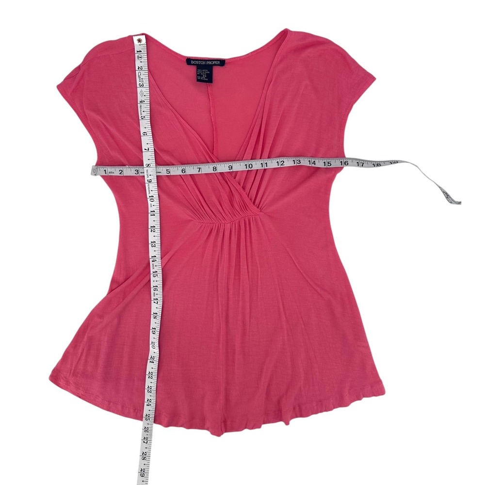 Boston Proper Babydoll Top Womens XS Coral Modal Empire Waist Surplice V-Neck - Picture 7 of 9